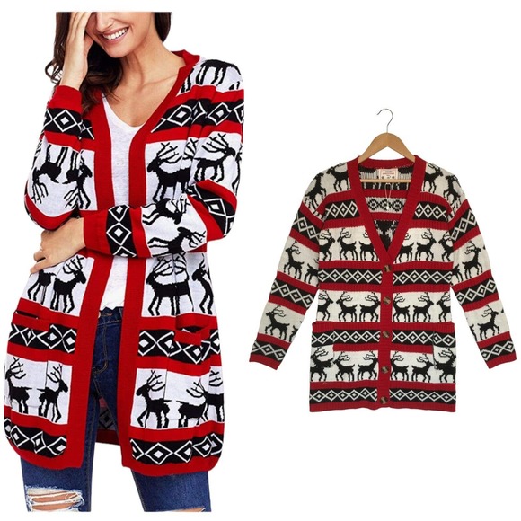 Merry Christmas Womens Size Small Cardigan Knit Sweater Holiday Long Sleeve Red - Picture 1 of 14